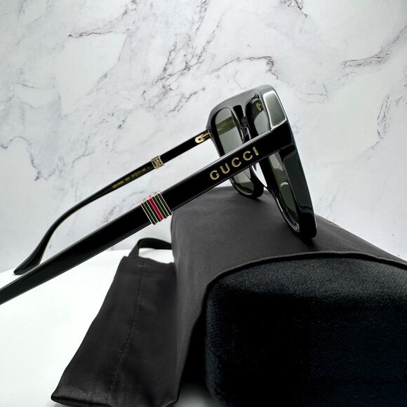 New GUCCI Sunglasses Black Aviator Pilot Gold Logo Metal Red Green Web Gucci - Picture 13 of 16